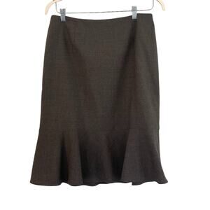 Brown Wool Blend Lightweight Fit & Flare Ruffle Hem, Career, Work Skirt Size 12